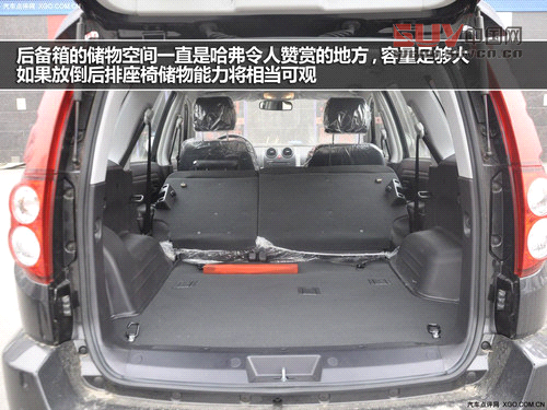 后備箱的儲(chǔ)物空間一直是哈弗令人贊賞的地方，容量足夠大，如果放倒后排座椅儲(chǔ)物能力將相當(dāng)可觀，開著它去野外露營，不論是烤爐還是帳篷，統(tǒng)統(tǒng)都能塞進(jìn)去。